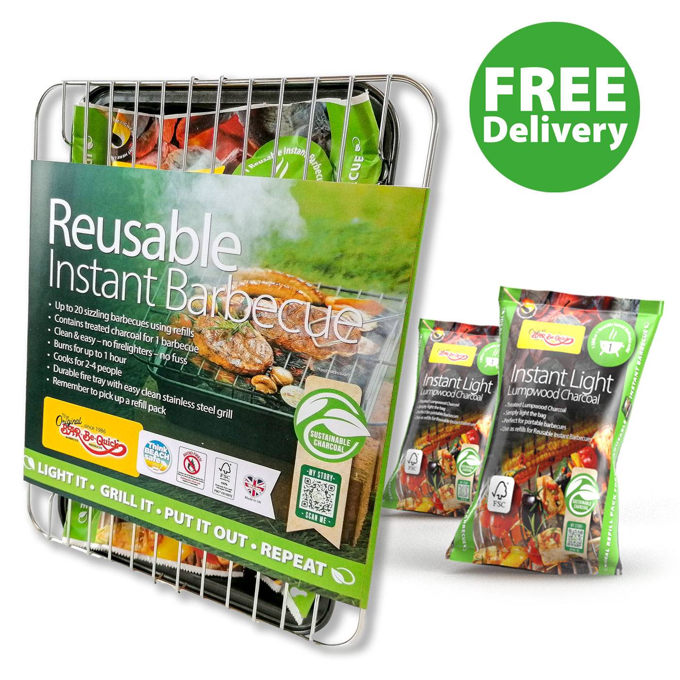 Reusable instant barbecue & 2 refill bags BarBeQuick