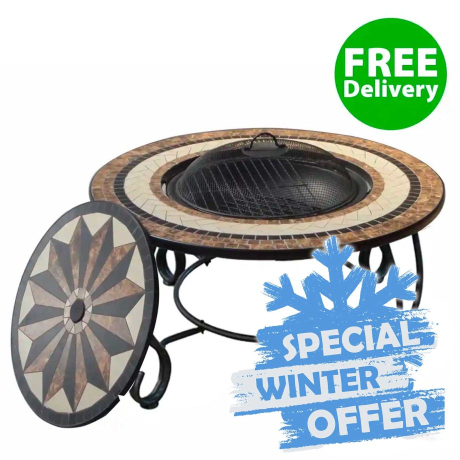 Mosaic fire pit with free delivery winter offer.