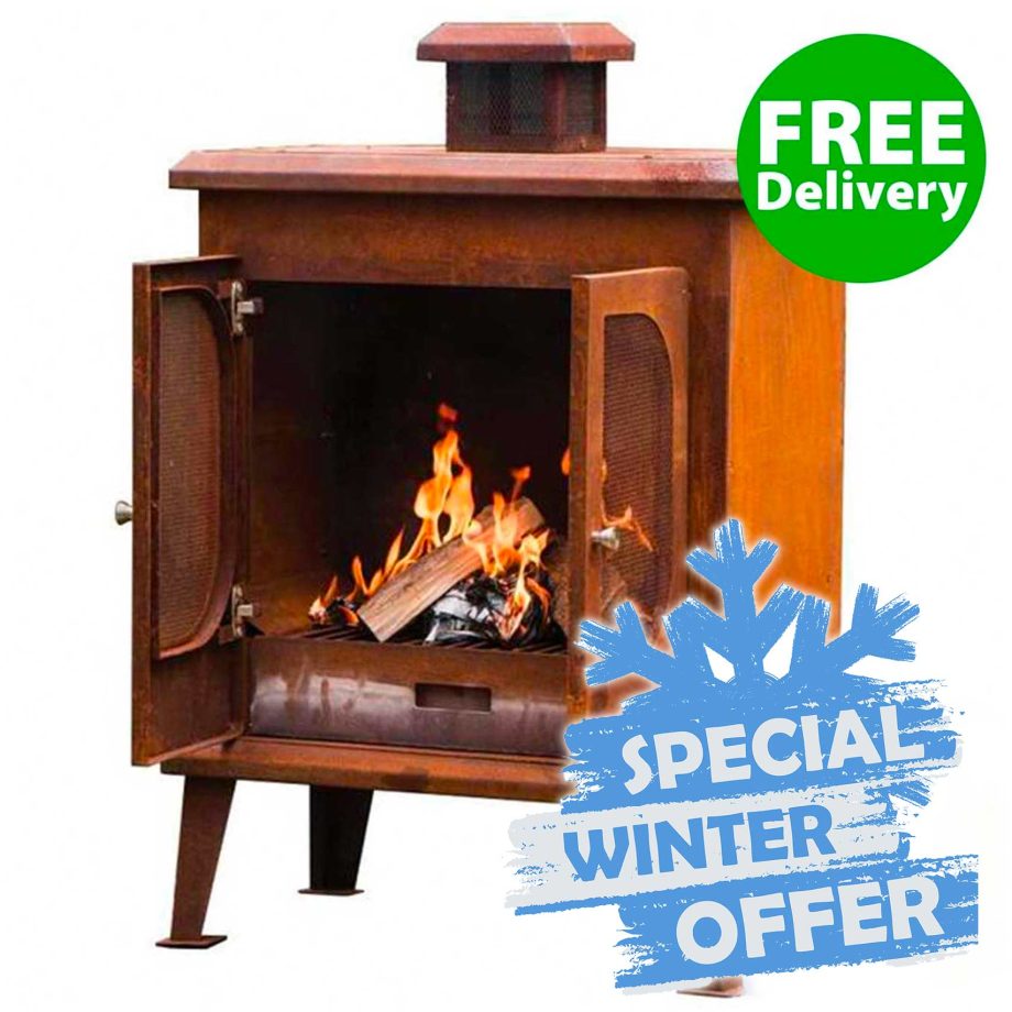 Wood-burning stove with free delivery winter offer.
