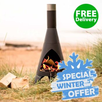 Winter special offer on portable outdoor fireplace with free delivery.
