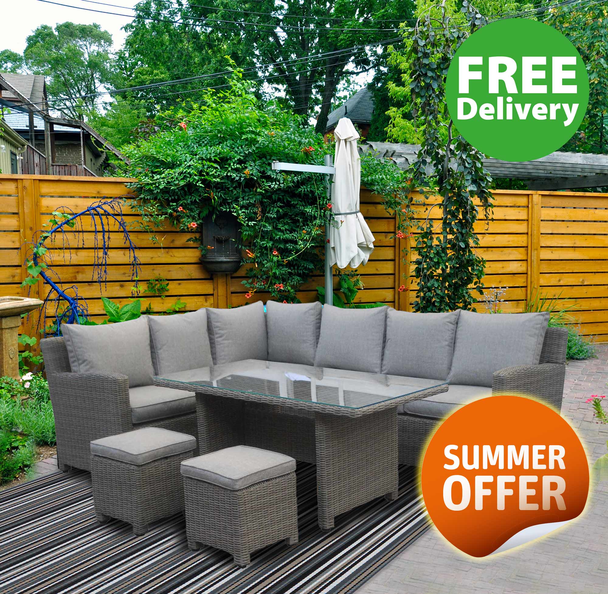 Rattan Corner Sofa And Dining Table Set Baci Living Room